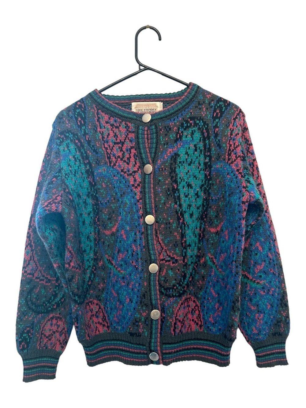 Vintage 80s/90s The Import Workshop Multicolor Patterned Wool Cardigan Small